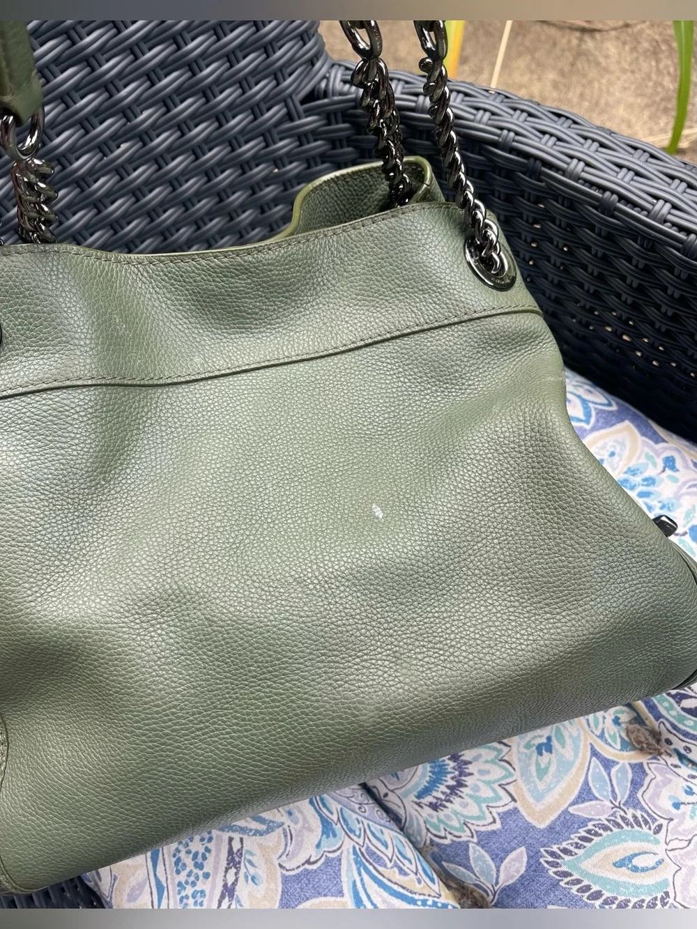 Coach Edie Pebble Leather Shoulder Bag – Green Turnlock Closure Purse Supple
